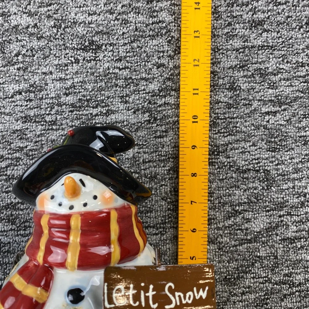 Ceramic Snowman Christmas Tea Light Holder Lantern Let It Snow Cardinal 2007 10